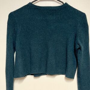 360 Cashmere Teal Cropped Ribbed Cashmere Sweater Sz XS